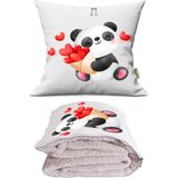 Caisya Kalpli Panda Baskılı Dekoratif Yastık Kırlent Opsiyonel Battaniye 2 In 1 - 110 x 170 cm - Renkli