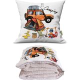 Caisya Kamp Aşkı Baskılı Dekoratif Yastık Kırlent Opsiyonel Battaniye 2 In 1 - 115 x 170 cm - Renkli