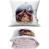 Caisya Kamp Gecesi Baskılı Dekoratif Yastık Kırlent Opsiyonel Battaniye 2 In 1 - 110 x 170 cm - Renkli
