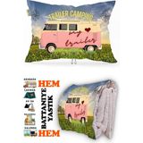 Caisya Karavan Camping-2 Baskılı Tv Battaniyeli Opsiyonel Dekoratif Yastık Battaniye 2in1-01 - Renkli - 115 x 170 cm