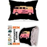 Caisya Karavan Camping Baskılı Tv Battaniyeli Opsiyonel Dekoratif Yastık Battaniye 2in1-0 - Renkli - 115 x 170 cm