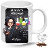Caisya Kimya Öğretmeni Kadın Öğretmenler Günü Hediyesi Isimli Baskılı Porselen Kupa Bardak - Beyaz