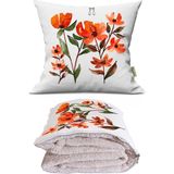 Caisya Kına Çiçekleri Baskılı Dekoratif Yastık Kırlent Opsiyonel Battaniye 2 In 1 - 115 x 170 cm - Renkli