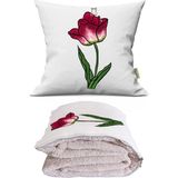 Caisya Kırmızı Lale Baskılı Dekoratif Yastık Kırlent Opsiyonel Battaniye 2 In 1 - 110 x 170 cm - Renkli