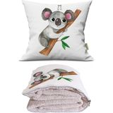 Caisya Koala Baskılı Dekoratif Yastık Kırlent Opsiyonel Battaniye 2 In 1 - 110 x 170 cm - Renkli