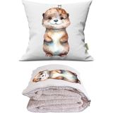 Caisya Küçük Su Samuru Baskılı Dekoratif Yastık Kırlent Opsiyonel Battaniye 2 In 1 - 110 x 170 cm - Renkli