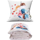 Caisya Love 4 Baskılı Dekoratif Yastık Kırlent Opsiyonel Battaniye 2 In 1 - 110 x 170 cm - Renkli