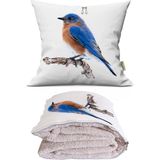 Caisya Mavi Kuş Baskılı Dekoratif Yastık Kırlent Opsiyonel Battaniye 2 In 1 - 110 x 170 cm - Renkli