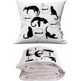 Caisya Meow Baskılı Dekoratif Yastık Kırlent Opsiyonel Battaniye - 115 x 170 cm - Renkli