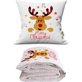 Caisya Merry Christmas Baskılı Dekoratif Yastık Kırlent Opsiyonel Battaniye - 115 x 170 cm - Renkli