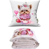 Caisya Muffın Cup Terrıer Baskılı Dekoratif Yastık Kırlent Opsiyonel Battaniye 2 In 1 - 110 x 170 cm - Renkli