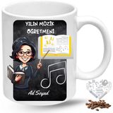 Caisya Müzik Öğretmeni Kadın Öğretmenler Günü Hediyesi Isimli Baskılı Porselen Kupa Bardak - Beyaz