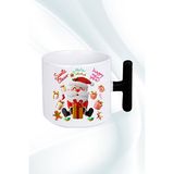 Caisya Noel Baba Happy Christmas Baskılı T Saplı Siyah Kupa Bardak