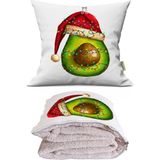 Caisya Noel Şapkalı Avokado Baskılı Dekoratif Yastık Kırlent Opsiyonel Battaniye - 115 x 170 cm - Renkli