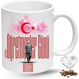 Caisya Öğretmenler Günü Hediyesi Atatürk Ay Yıldız Baskılı Porselen Kupa Bardak - Beyaz