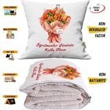 Caisya Öğretmenler Günü Hediyesi Buket Tv Battaniyeli Opsiyonel Dekoratif Yastık Kırlent 2in1 Battaniye - 115 x 170 cm - Renkli