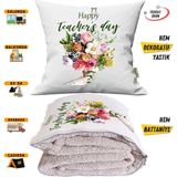 Caisya Öğretmenler Günü Hediyesi Güller Tv Battaniyeli Opsiyonel Dekoratif Yastık Kırlent 2in1 Battaniye - 115 x 170 cm - Renkli