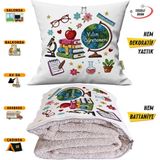 Caisya Öğretmenler Günü Hediyesi Punch Baskılı Tv Battaniyesi Olabilen Dekoratif Yastık Kırlent Battaniye - 115 x 170 cm - Renkli