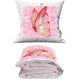 Caisya Pembe Kelebek Baskılı Dekoratif Yastık Kırlent Opsiyonel Battaniye 2 In 1 - 115 x 170 cm - Renkli
