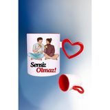 Caisya Sensiz Olmaz Baskılı Kalpli Kırmızı Beyaz Kupa Bardak