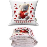 Caisya Sevgiliye Sevgililer Günü Özel Tasarım Dekoratif Yastık Kırlent Opsiyonel Battaniye 2 In 1 - 115 x 170 cm - Renkli
