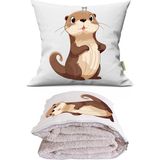 Caisya Sevimli Samur Baskılı Dekoratif Yastık Kırlent Opsiyonel Battaniye 2 In 1 - 110 x 170 cm - Renkli