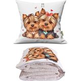 Caisya Sevimli Terrierler Baskılı Dekoratif Yastık Kırlent Opsiyonel Battaniye 2 In 1 - 110 x 170 cm - Renkli