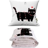 Caisya Siyah Kedicik Baskılı Dekoratif Yastık Kırlent Opsiyonel Battaniye 2 In 1 - 110 x 170 cm - Renkli