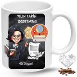 Caisya Tarih Öğretmeni Kadın Öğretmenler Günü Hediyesi Isimli Baskılı Porselen Kupa Bardak - Beyaz