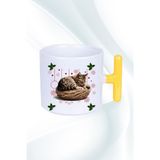 Caisya Yeni Yıl Uykucu Kedi Açık Sarı Baskılı Kupa