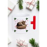 Caisya Yeni Yıl Uykucu Kedi Baskılı Kırmızı T Saplı Kupa Bardak