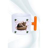 Caisya Yeni Yıl Uykucu Kedi T Saplı Turuncu Baskılı Kupa