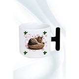 Caisya Yeni Yıl Uykucu T Saplı Kedi Siyah Baskılı Kupa