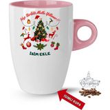 Caisya Yılbaşı Hediyesi Mutlu Yıllar Çam Ağacı Isimli Baskılı Porselen Latte Kupa Bardak Pembe