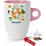 Caisya Yılbaşı Hediyesi Noel Kurabiyeleri Isimli Baskılı Porselen Latte Kupa Bardak Pembe