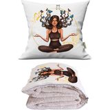 Caisya Yoga Kelebek Saçlı Kadın Baskılı Dekoratif Yastık Kırlent Opsiyonel Battaniye 2 In 1 - 115 x 170 cm - Renkli