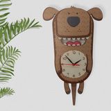 caju art & decoration Ahşap Sallanan Sarkaçlı Sevimli Köpek Çocuk Duvar Saati