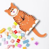 caju art & decoration Ahşap Sallanan Sarkaçlı Tekir Kedi Çocuk Odası Duvar Saati