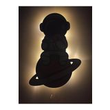 caju art & decoration Astronot Donut Ahşap Led Işıklı Çocuk Odası Duvar Tablosu