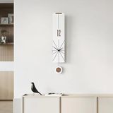 caju art & decoration CajuArt Modern Uzun Ahşap Beyaz Çarpraz Çizgili Sarkaçlı Duvar Saati