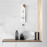 caju art & decoration CajuArt Modern Uzun Ahşap Beyaz Düz Çizgili Sarkaçlı Duvar Saati