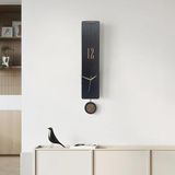 caju art & decoration CajuArt Modern Uzun Ahşap Siyah Çarpraz Çizgili Sarkaçlı Duvar Saati