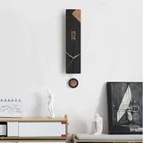 caju art & decoration CajuArt Modern Uzun Ahşap Siyah Düz Çizgili Sarkaçlı Duvar Saati