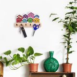 caju art & decoration CajuArt Yanyana Renkli Evler Ahşap Dekoratif Duvar Askısı Anahtarlık Modern Dekor