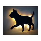 caju art & decoration Dekoratif Büyük Boy Led Işıklı Yürüyen Kedi Ahşap Tablo