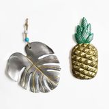 caju art & decoration Dekoratif İkili Ananas ve Yaprak Duvar Süsü İkili Set Ev Dekoru Gümüş