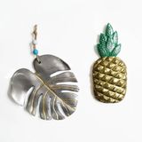 caju art & decoration Dekoratif İkili Ananas ve Yaprak Duvar Süsü İkili Set Ev Dekoru Yeşil