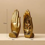 caju art & decoration Dekoratif Ikili Modern El Içinde Buda Heykeli Biblo Set Yoga Tathagata Bakır