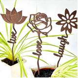 caju art & decoration Dekoratif Üçlü Ahşap Çiçek Motifli Yazılı Saksı Dekoru Süs