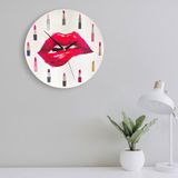 caju art & decoration Dekoratif Yuvarlak Ruj Ve Dudak Temalı Ahşap Duvar Saati